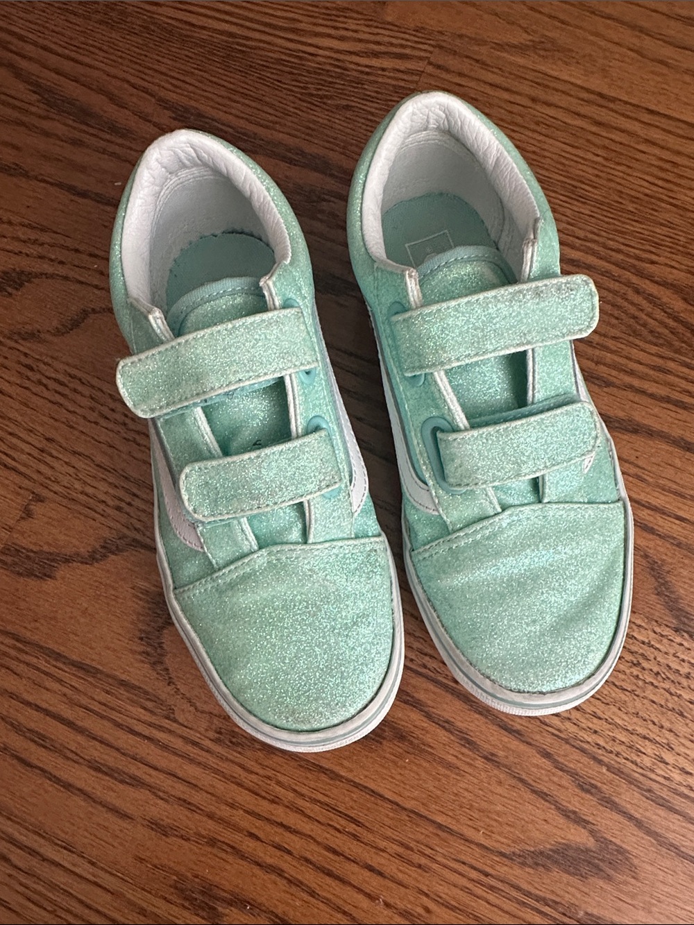 Vans Kids Glitter Mint Green Velcro Sneakers
